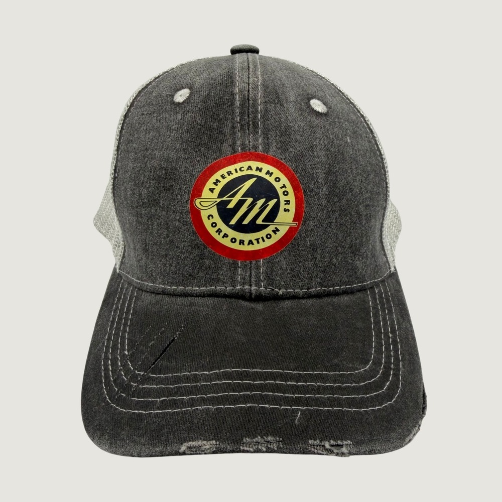 American Motors Corporation AMC Trucker Hat Washed Black Mesh Snapback Cap Retro